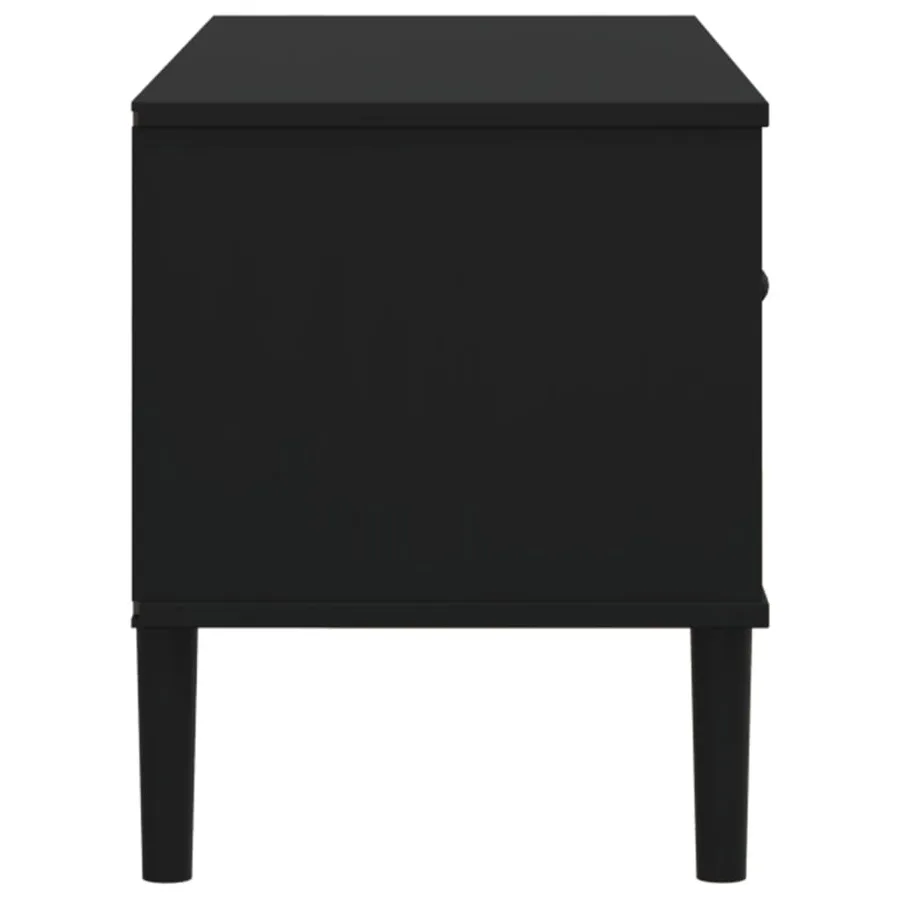 Meuble TV SENJA aspect rotin noir 106x40x49cm bois massif pin - 7