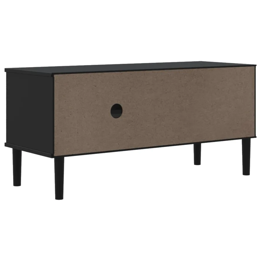 Meuble TV SENJA aspect rotin noir 106x40x49cm bois massif pin - 8