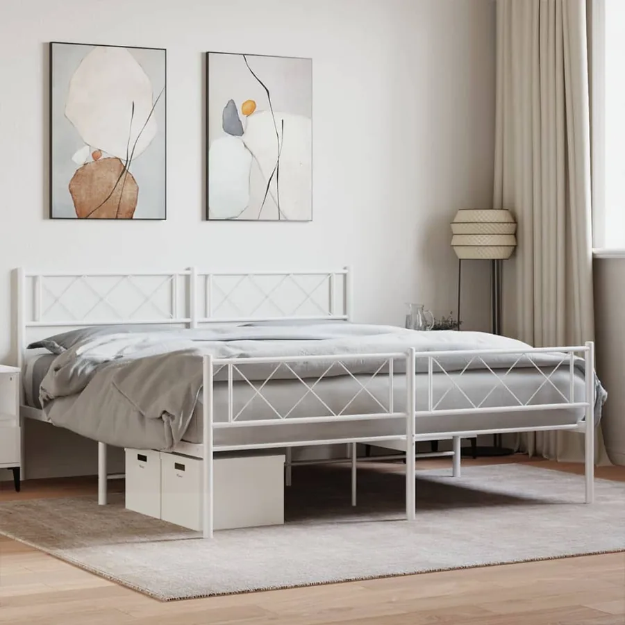 Cadre de lit métal sans matelas et pied de lit blanc 140x190 cm