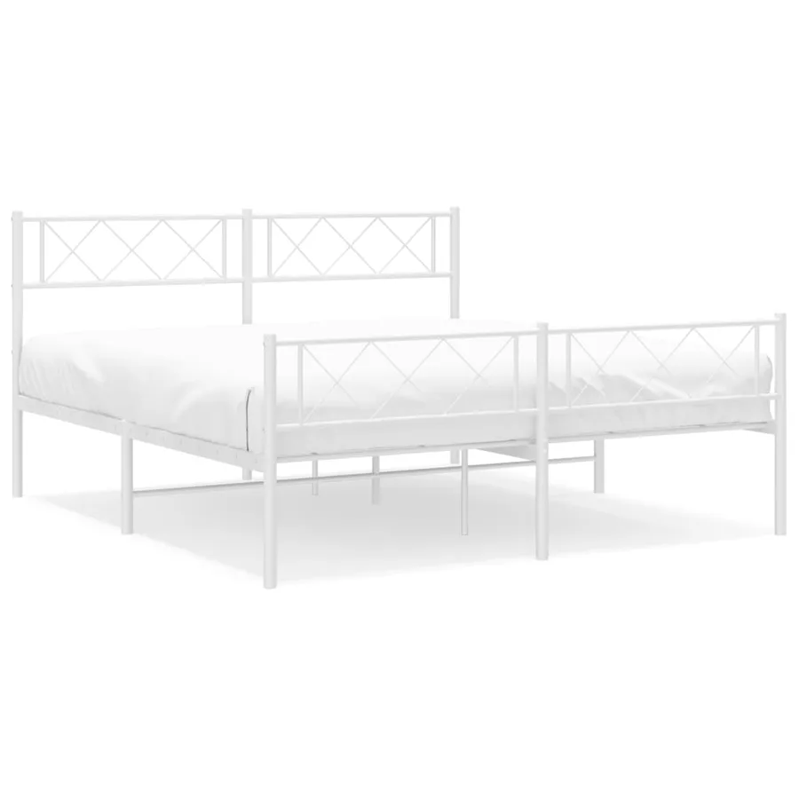 Cadre de lit métal sans matelas et pied de lit blanc 140x190 cm - 2