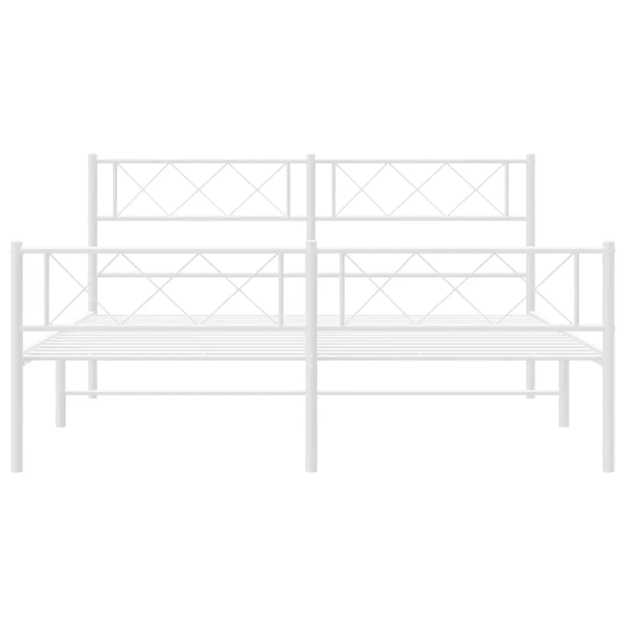 Cadre de lit métal sans matelas et pied de lit blanc 140x190 cm - 4
