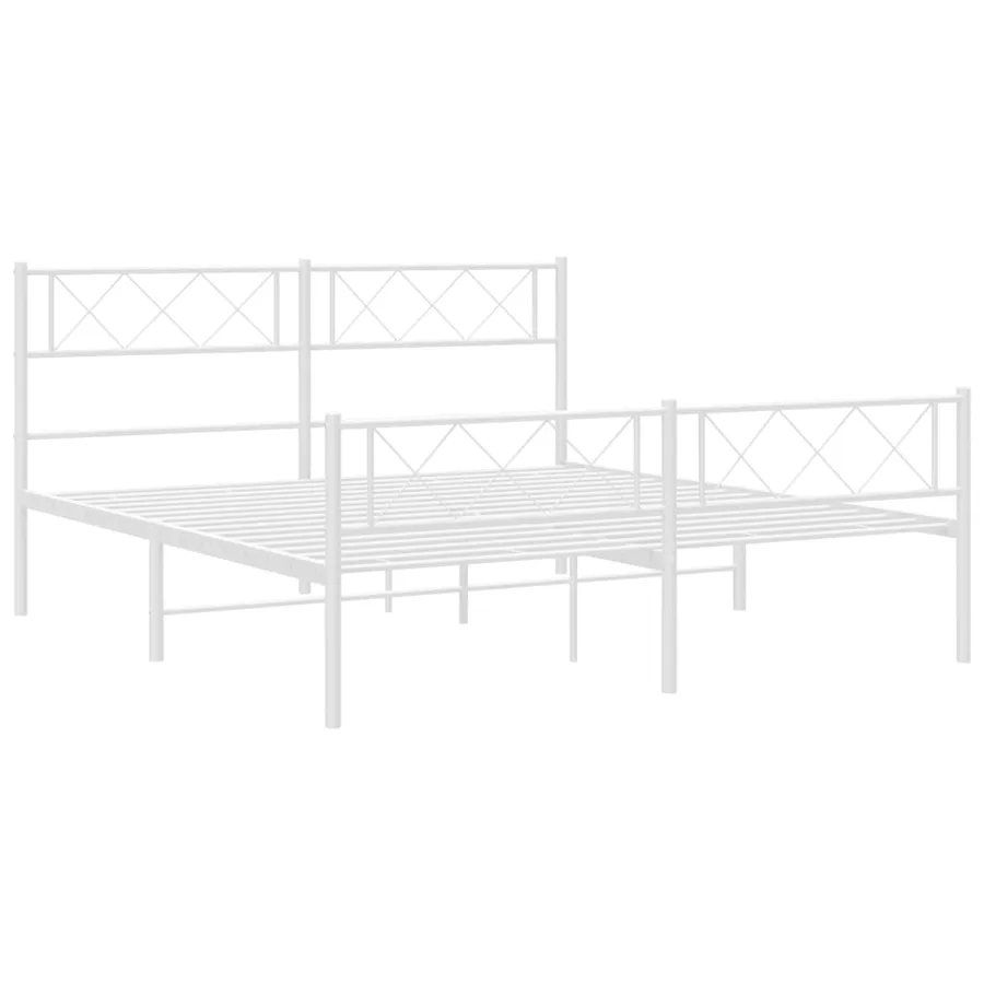 Cadre de lit métal sans matelas et pied de lit blanc 140x190 cm - 5