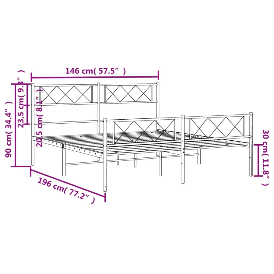 Cadre de lit métal sans matelas et pied de lit blanc 140x190 cm - 9