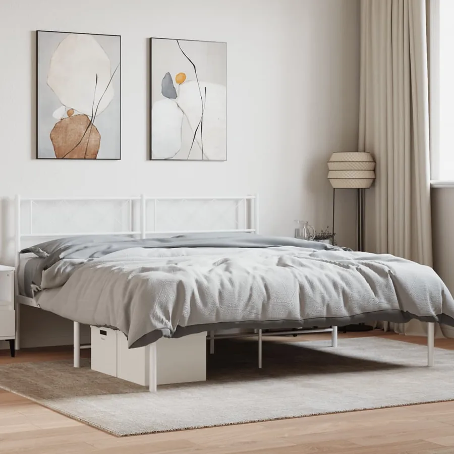 Cadre de lit métal sans matelas et tête de lit blanc 140x200 cm