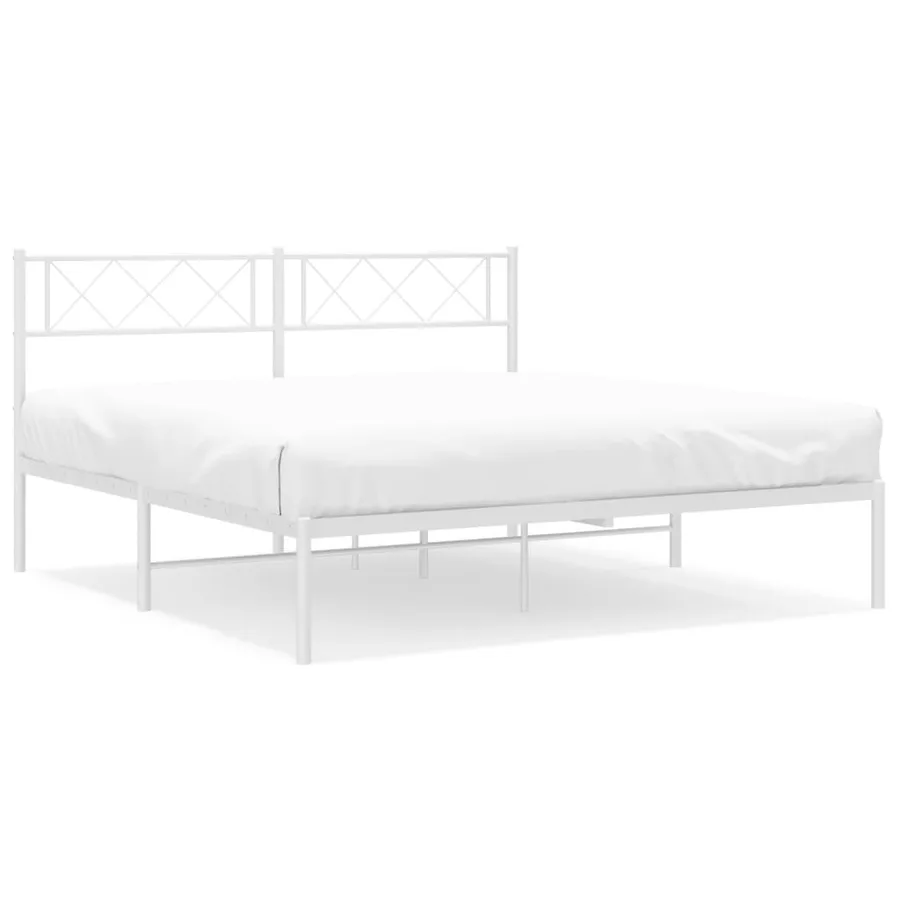 Cadre de lit métal sans matelas et tête de lit blanc 140x200 cm - 2
