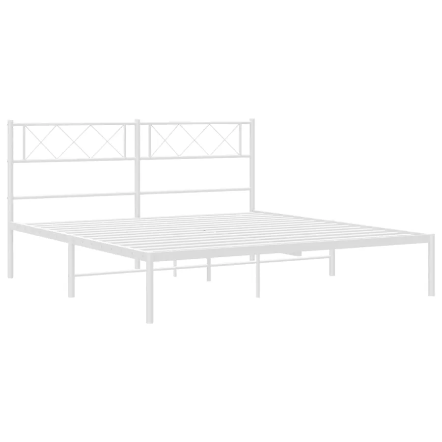 Cadre de lit métal sans matelas et tête de lit blanc 140x200 cm - 4