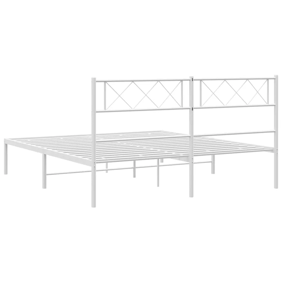 Cadre de lit métal sans matelas et tête de lit blanc 140x200 cm - 7