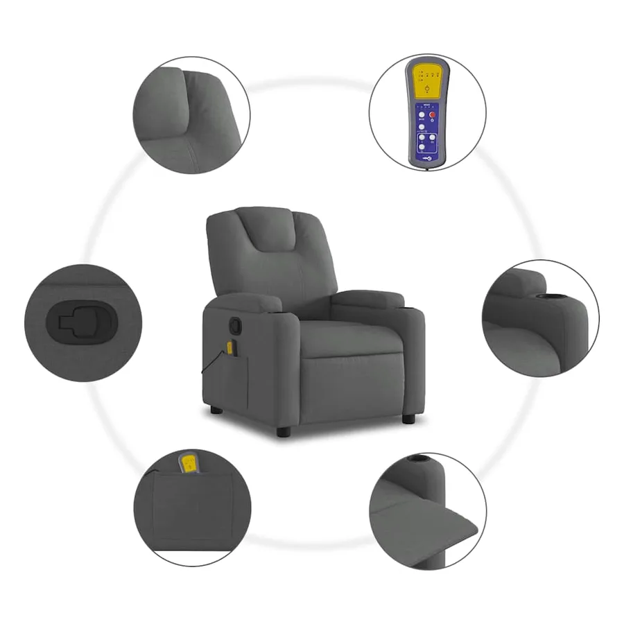 Fauteuil de massage inclinable Gris foncé Tissu - 9