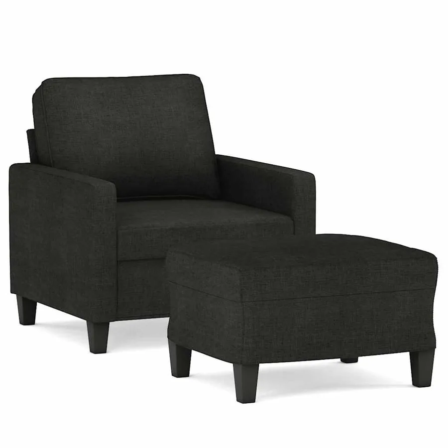 Fauteuil avec repose-pied Noir 60 cm Tissu - 2