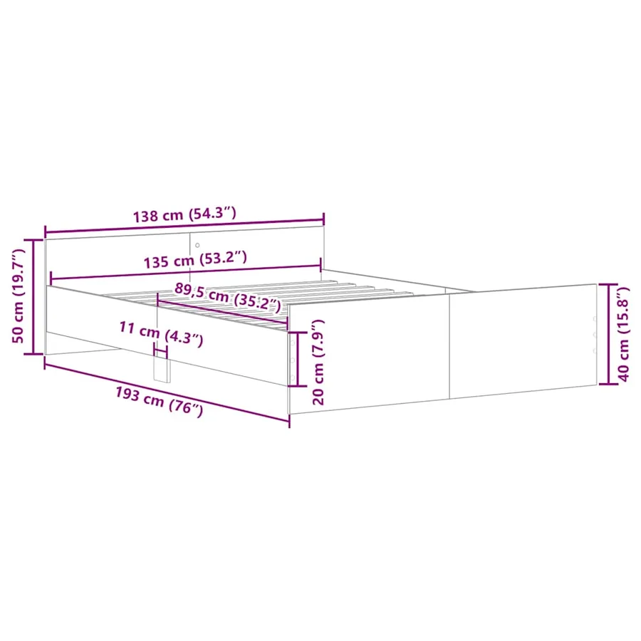 Cadre de lit sans matelas chêne sonoma 135x190 cm - 10