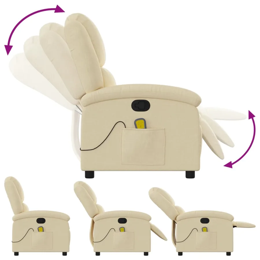 Fauteuil de massage inclinable Crème Tissu - 7