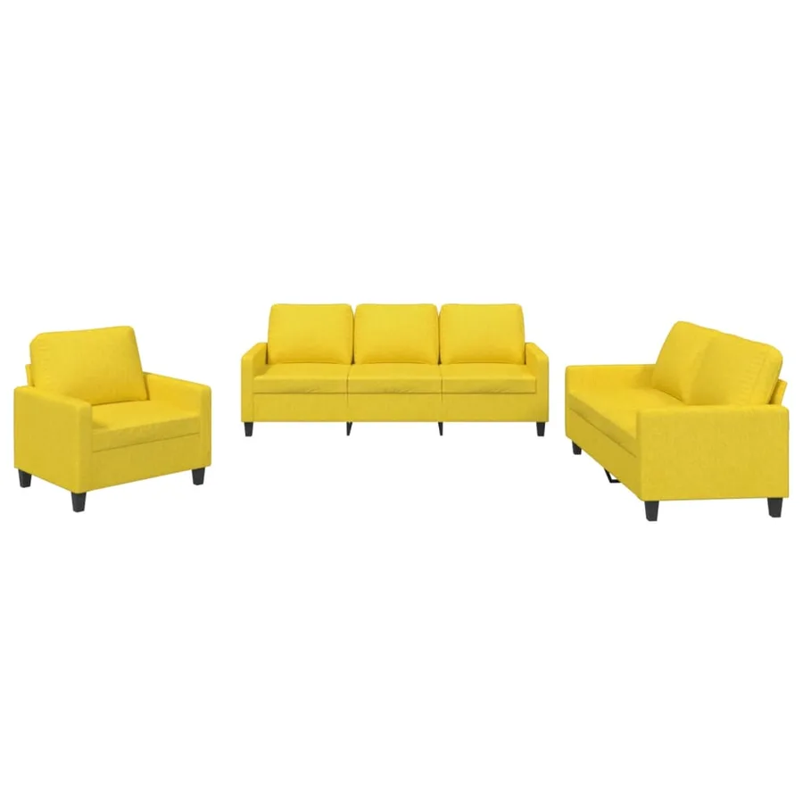 Ensemble de canapés 3 pcs avec coussins Jaune clair Tissu - 2
