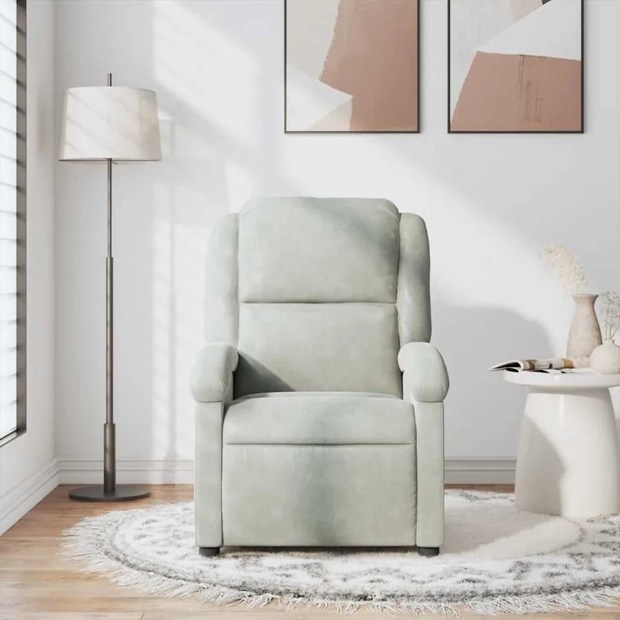 Fauteuil de massage inclinable gris clair velours - 3