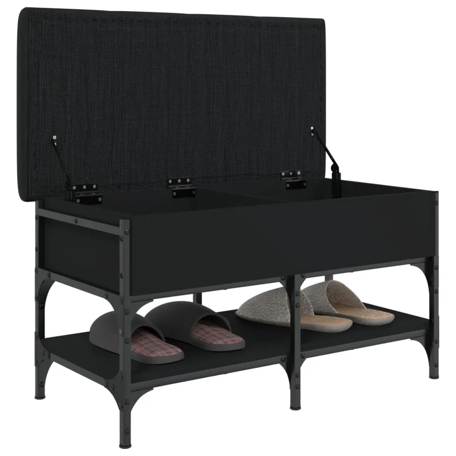 Banc à chaussures noir 82x42x45 cm bois d'ingénierie - 4
