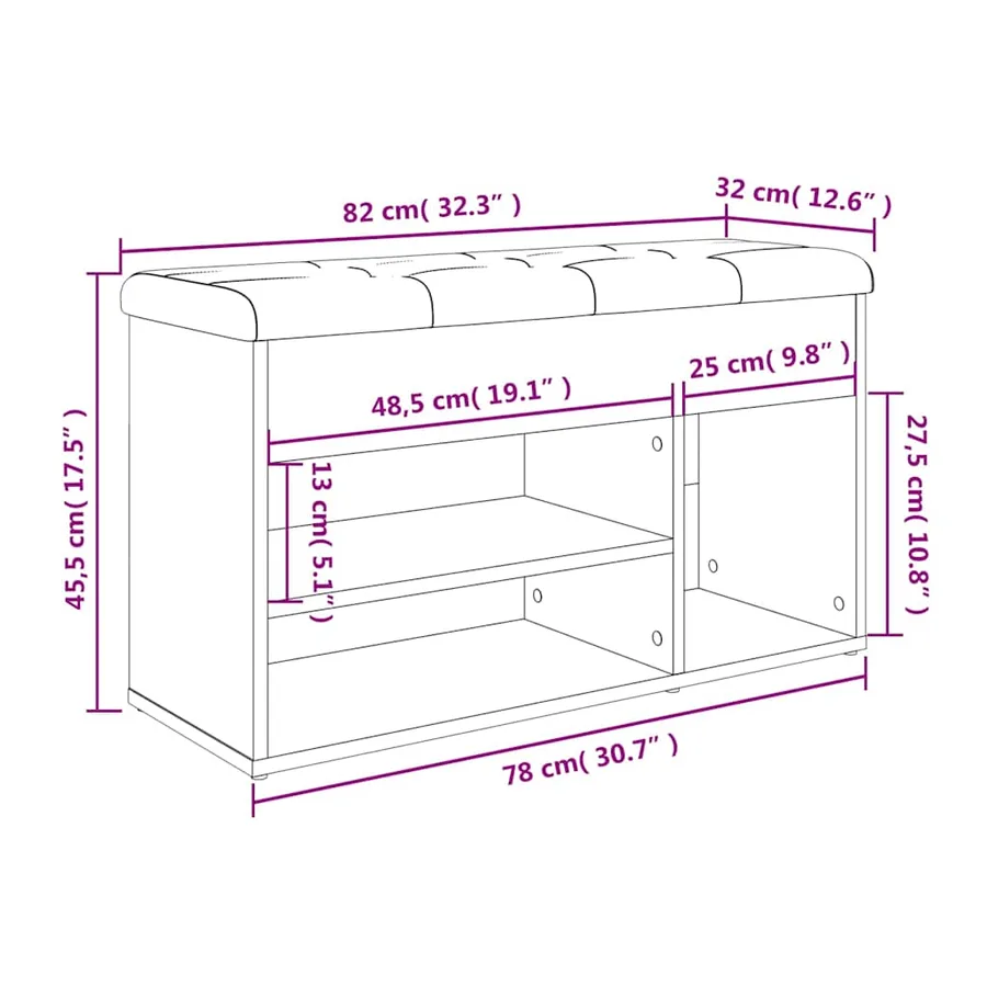 Banc à chaussures gris béton 82x32x45,5 cm bois d'ingénierie - 11