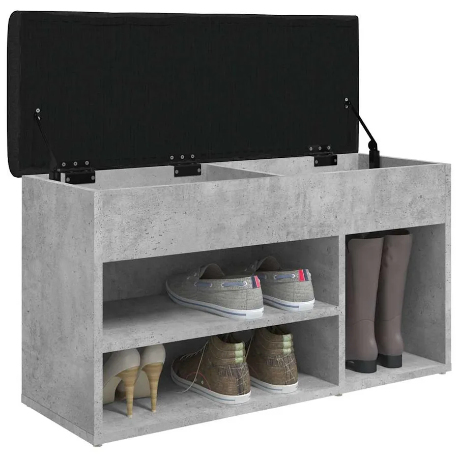Banc à chaussures gris béton 82x32x45,5 cm bois d'ingénierie - 4
