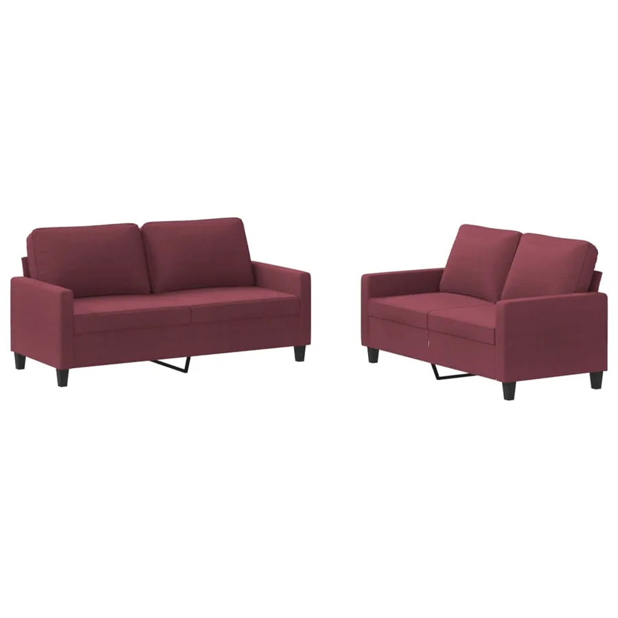 Ensemble de canapés 2 pcs avec coussins Rouge bordeaux Tissu - 2
