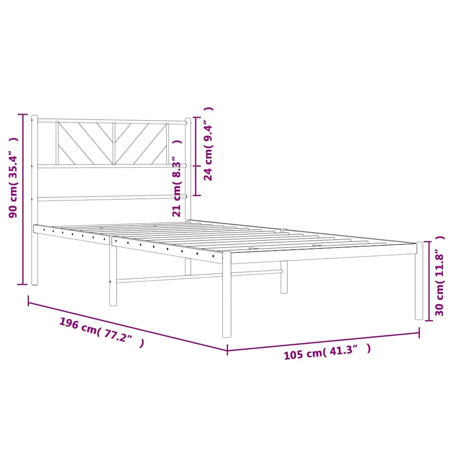 Cadre de lit métal sans matelas et tête de lit blanc 100x190 cm - 10