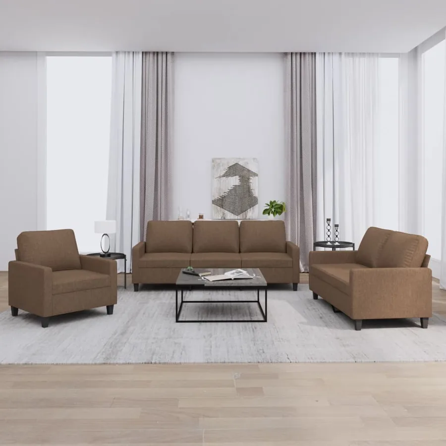 Ensemble de canapés 3 pcs avec coussins Marron Tissu