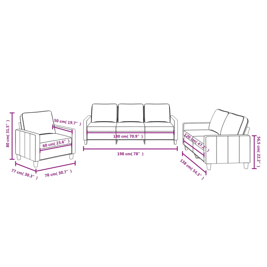Ensemble de canapés 3 pcs avec coussins Marron Tissu - 8