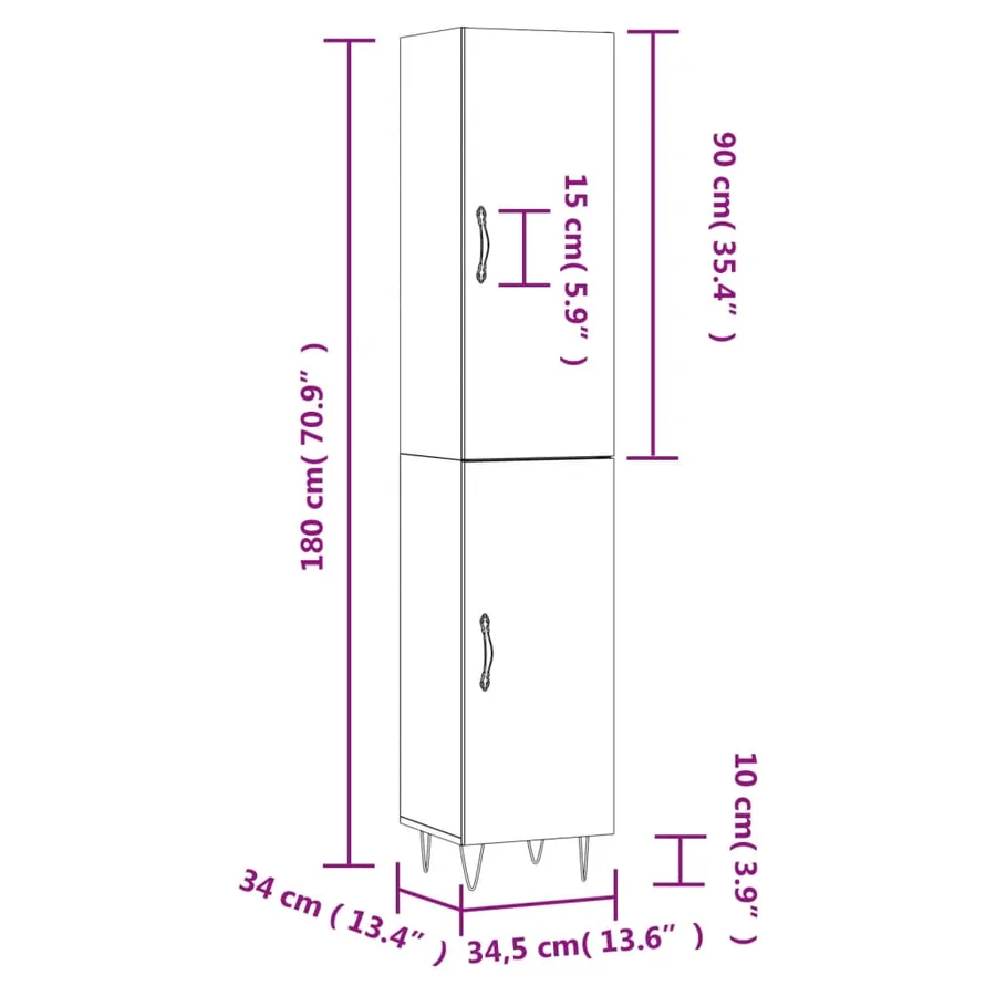 Buffet haut Gris béton 34,5x34x180 cm Bois d'ingénierie - 13