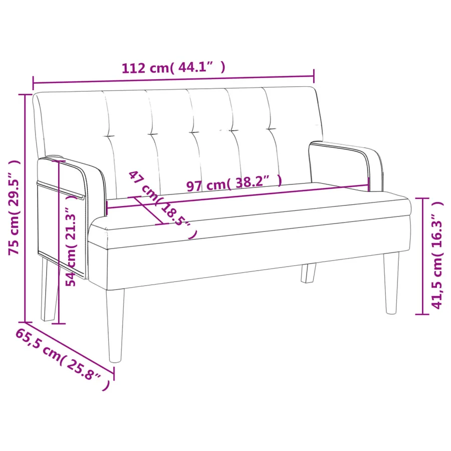 Banc avec dossier gris 112x65,5x75 cm similicuir - 8