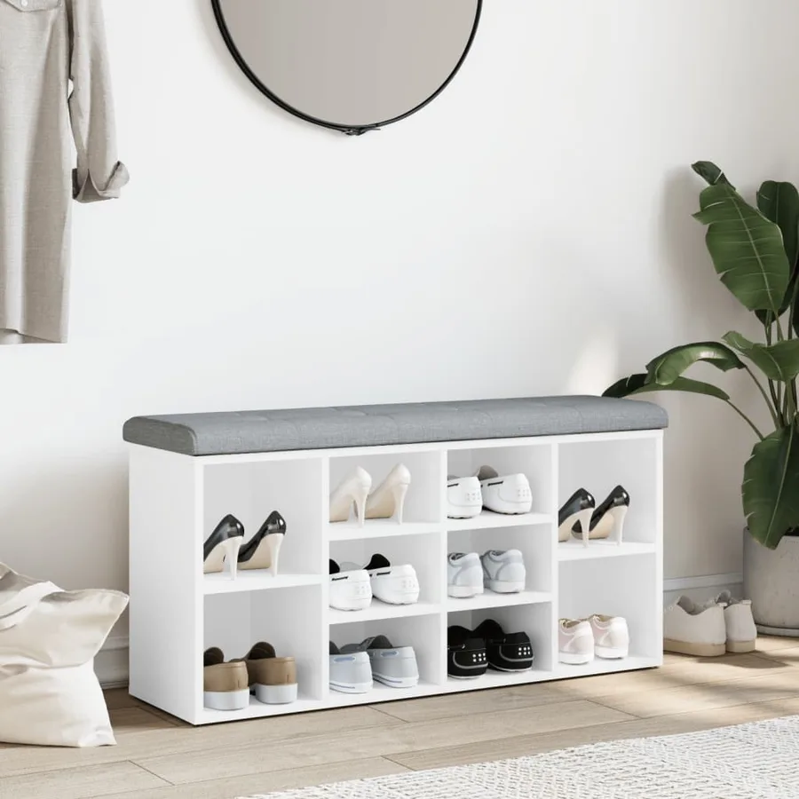 Banc à chaussures Blanc 102x32x50 cm Bois d'ingénierie - 3