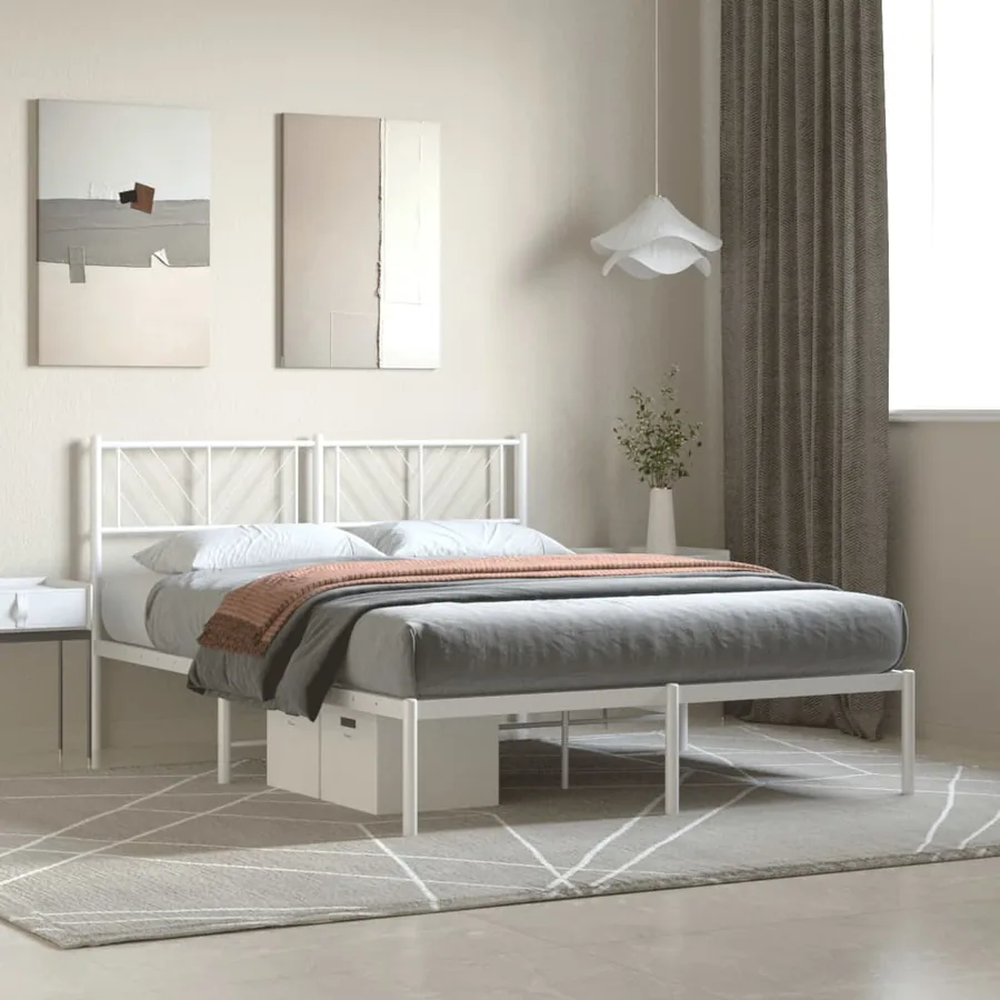 Cadre de lit métal sans matelas et tête de lit blanc 140x200 cm