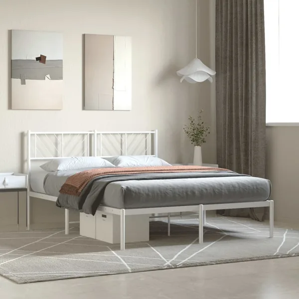 Cadre de lit métal sans matelas et tête de lit blanc 140x200 cm