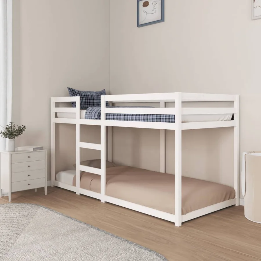 Lit superposé sans matelas blanc 90x200 cm bois de pin massif - 4