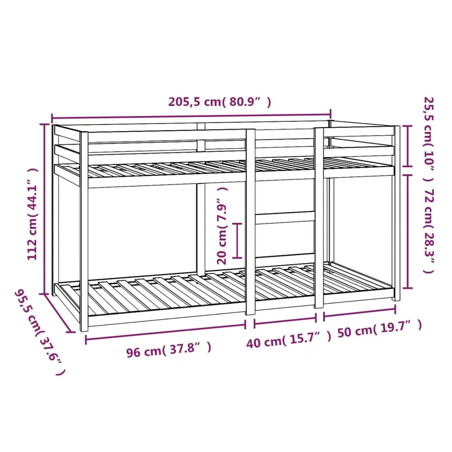 Lit superposé sans matelas blanc 90x200 cm bois de pin massif - 8