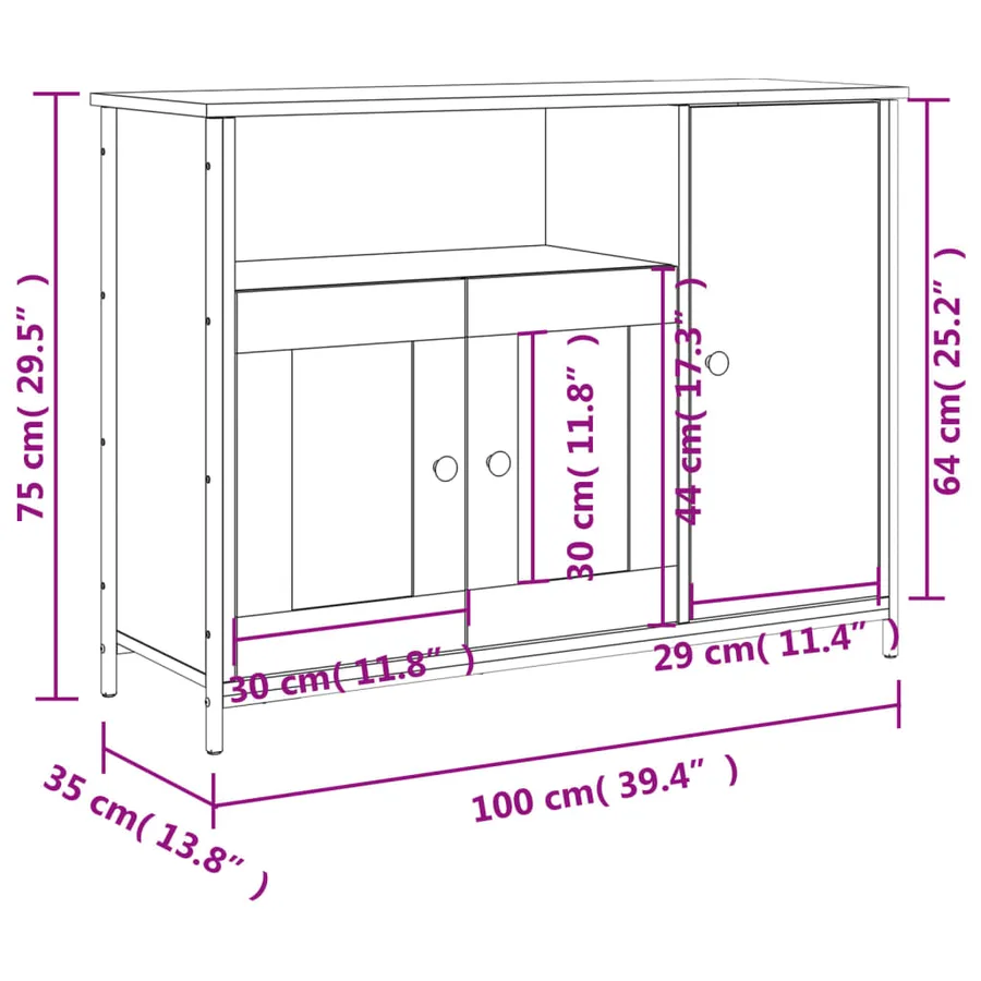Buffet sonoma gris 100x35x75 cm bois d'ingénierie - 11
