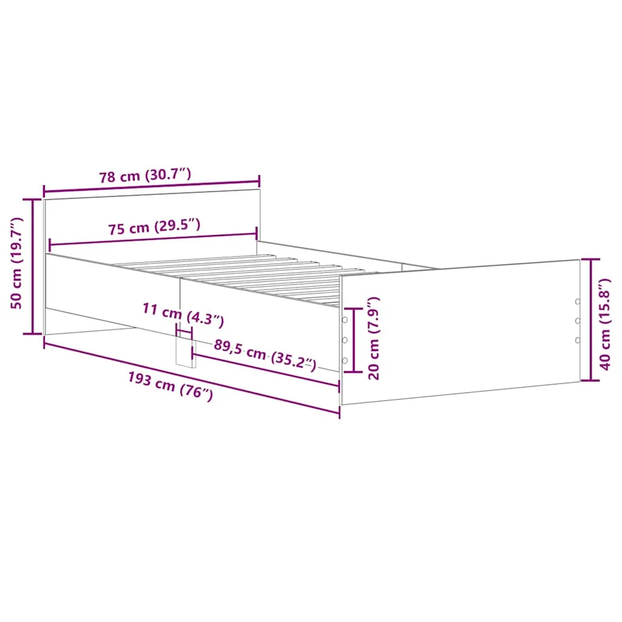 Cadre de lit sans matelas blanc 75x190 cm bois d'ingénierie - 12