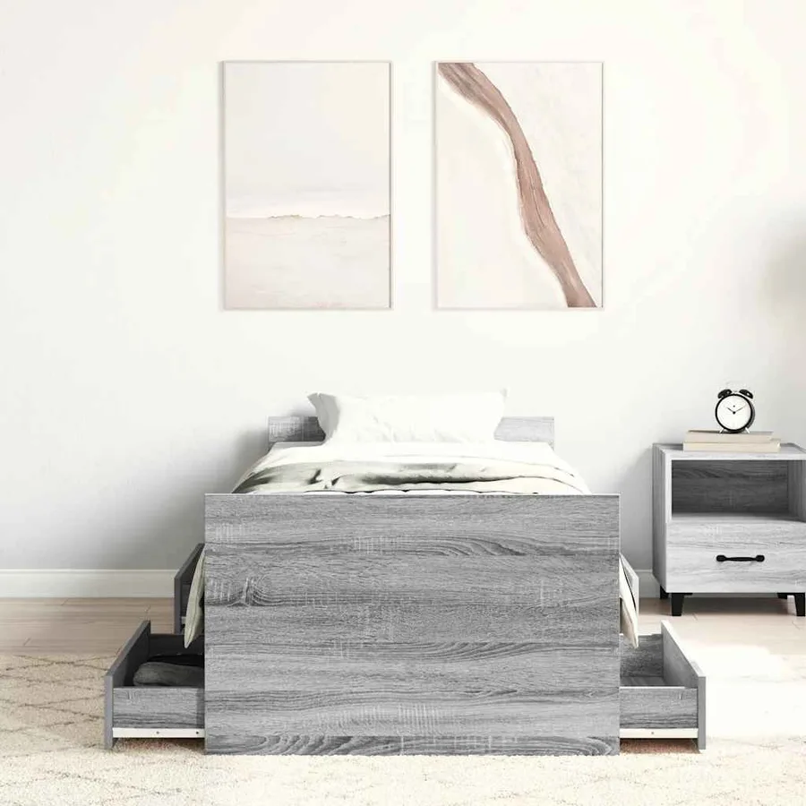 Cadre de lit sans matelas sonoma gris 75x190 cm - 3