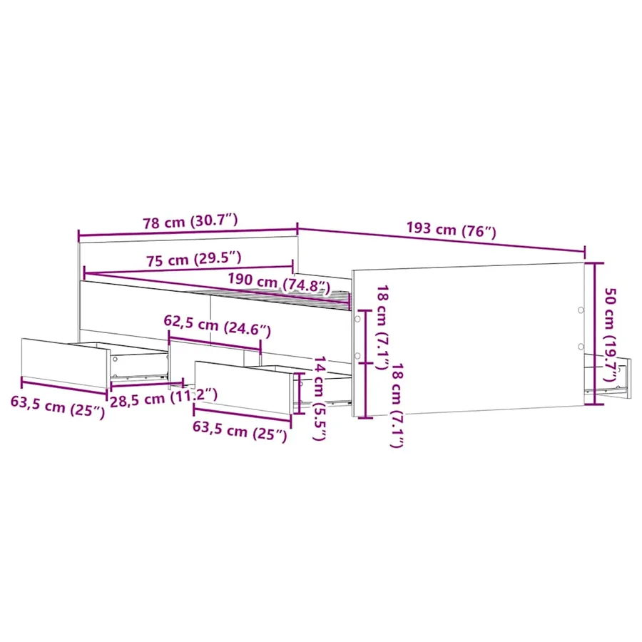 Cadre de lit sans matelas blanc 75x190 cm - 11
