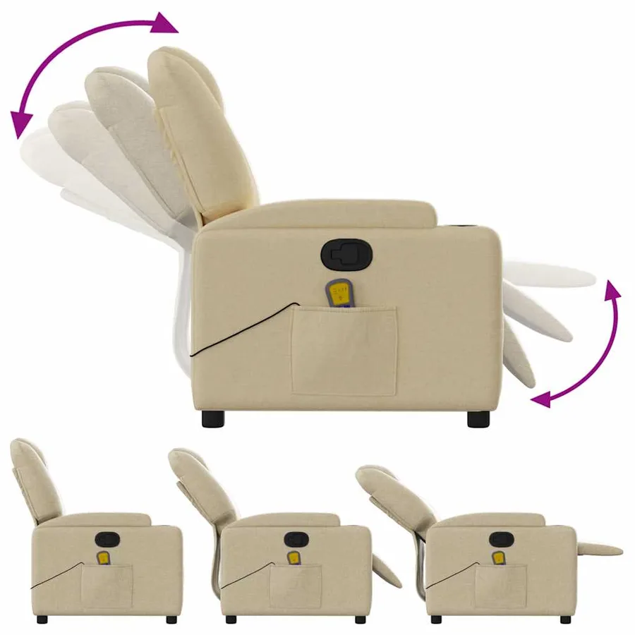 Fauteuil de massage inclinable Crème Tissu - 7