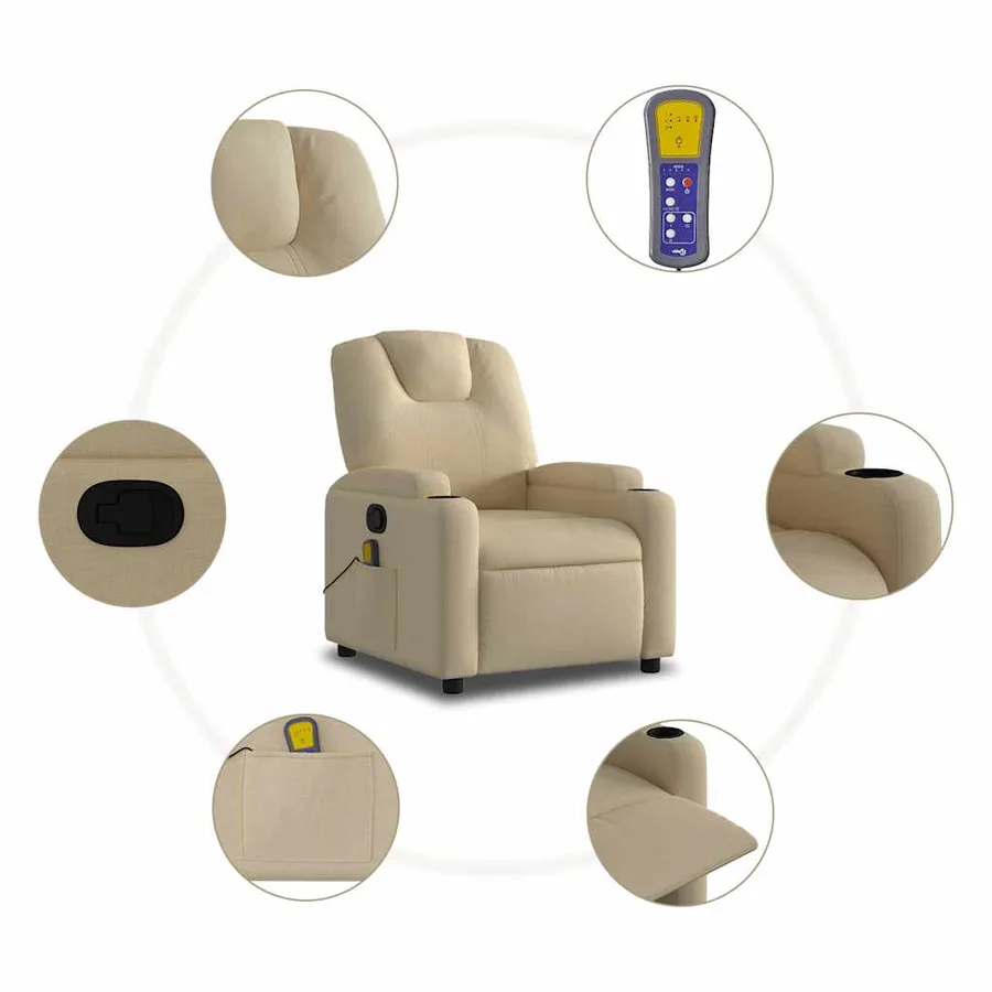 Fauteuil de massage inclinable Crème Tissu - 8