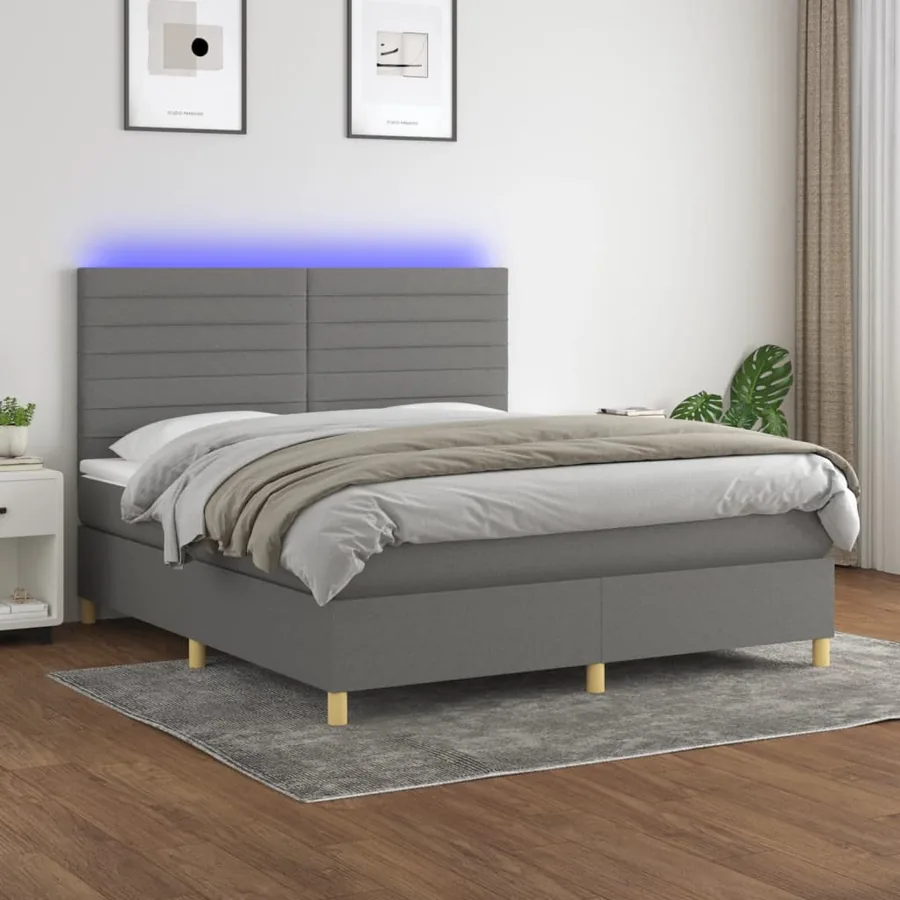 Sommier à lattes de lit et matelas et LED Gris foncé 160x200 cm