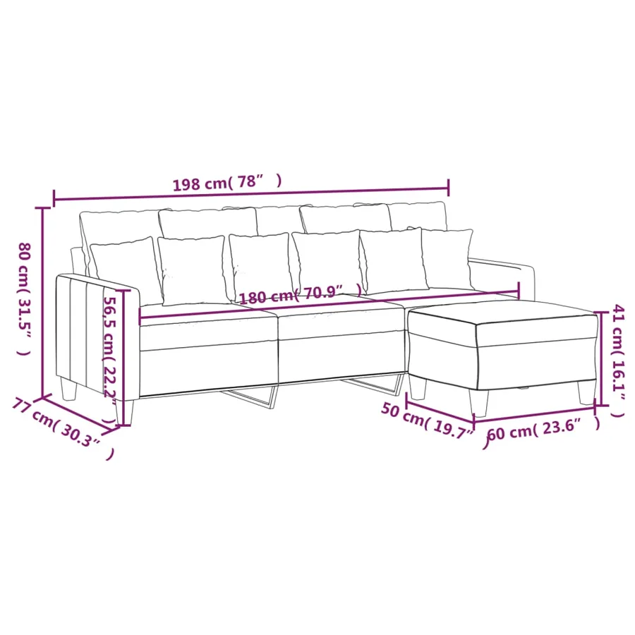 Canapé à 3 places avec repose-pieds Marron 180 cm Tissu - 7
