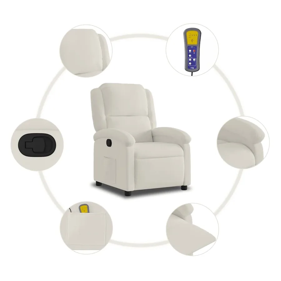 Fauteuil de massage inclinable crème velours - 8