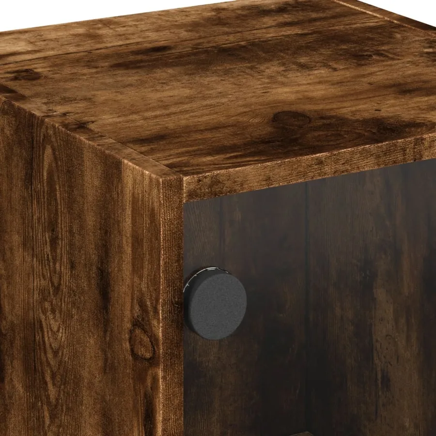 Tables de chevet et portes vitrées 2 pcs chêne fumé 35x37x42 cm - 10