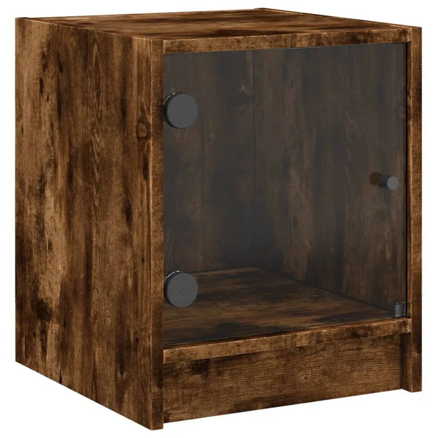 Tables de chevet et portes vitrées 2 pcs chêne fumé 35x37x42 cm - 6