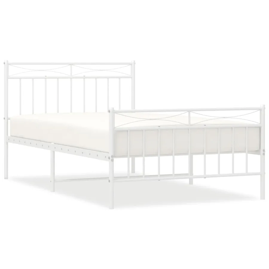 Cadre de lit métal sans matelas et pied de lit blanc 107x203 cm - 2