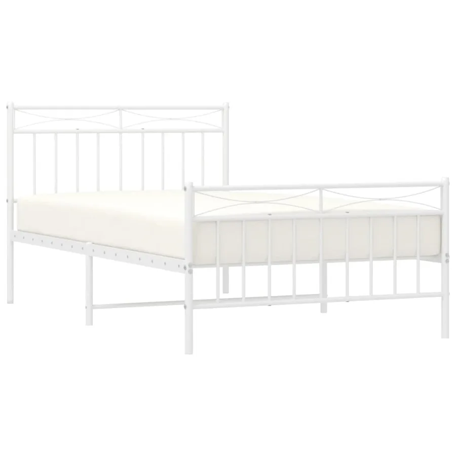 Cadre de lit métal sans matelas et pied de lit blanc 107x203 cm - 3