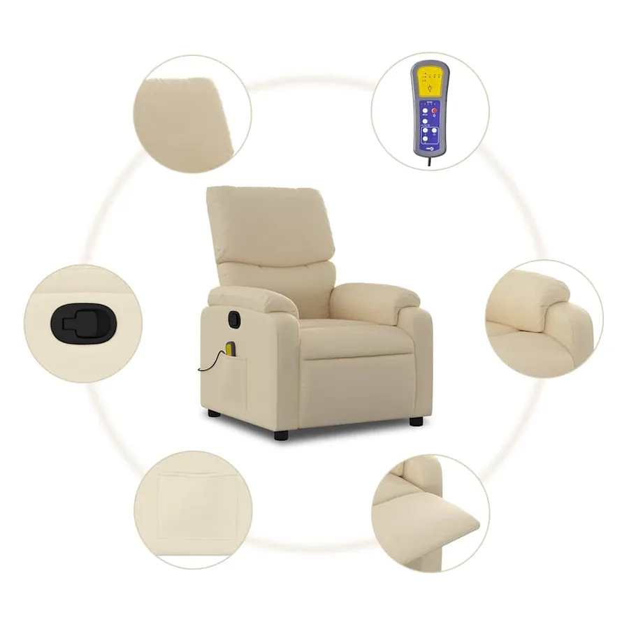 Fauteuil de massage inclinable Crème Tissu - 9