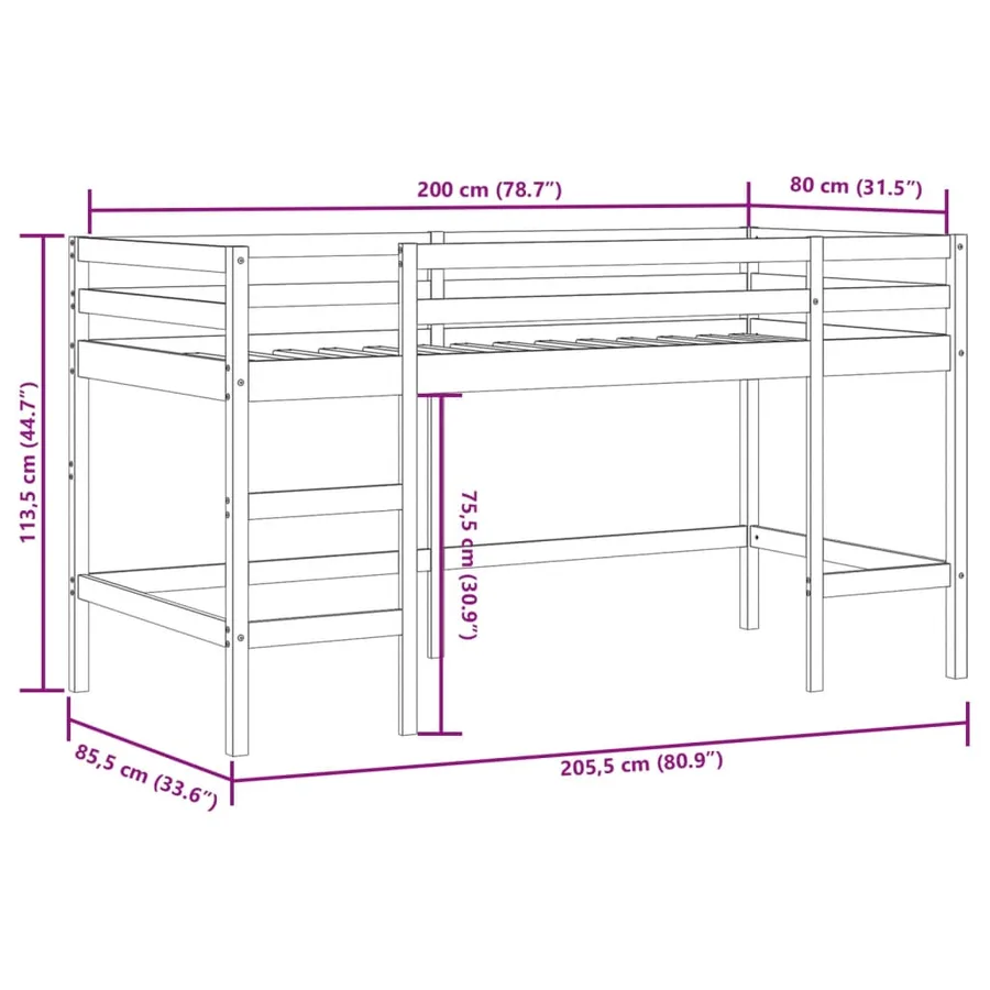 Lit mezzanine d'enfants sans matelas avec échelle 80x200 cm - 11