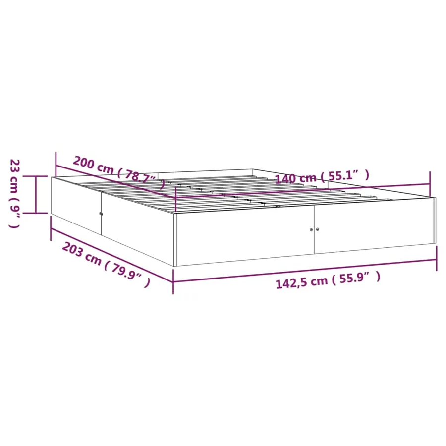 Cadre de lit sans matelas blanc bois massif 140x200 cm - 9