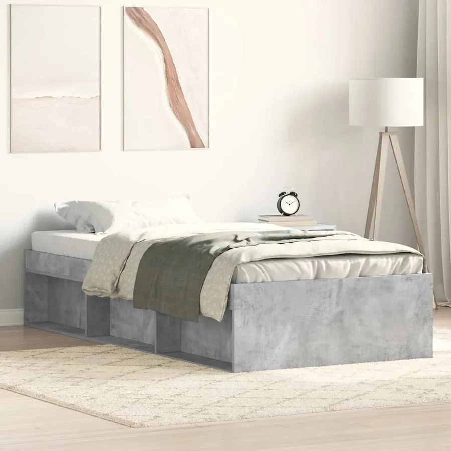 Cadre de lit sans matelas gris béton 90x190 cm