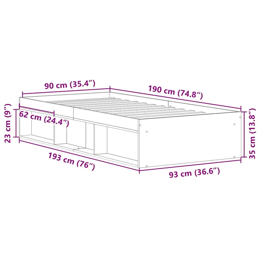 Cadre de lit sans matelas gris béton 90x190 cm - 10