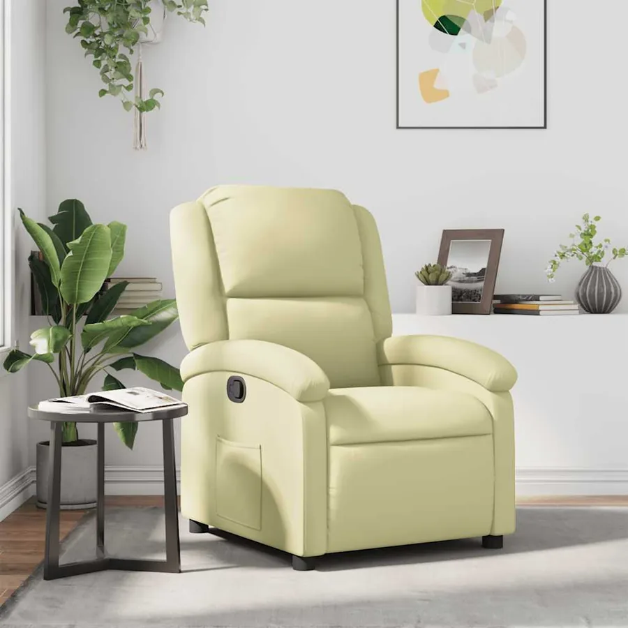 Fauteuil inclinable crème cuir véritable